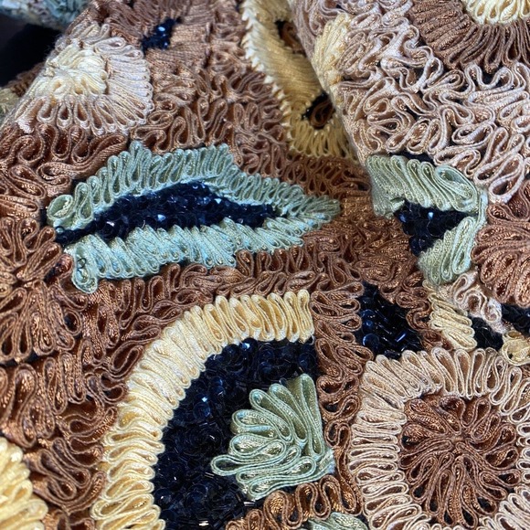 Silk Cocktail Jacket Life & Style Broquet Sequin Beaded Black Gold Olive India - Picture 7 of 16